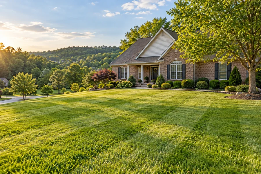 Photorealistic generated example of a freshly maintained lawn